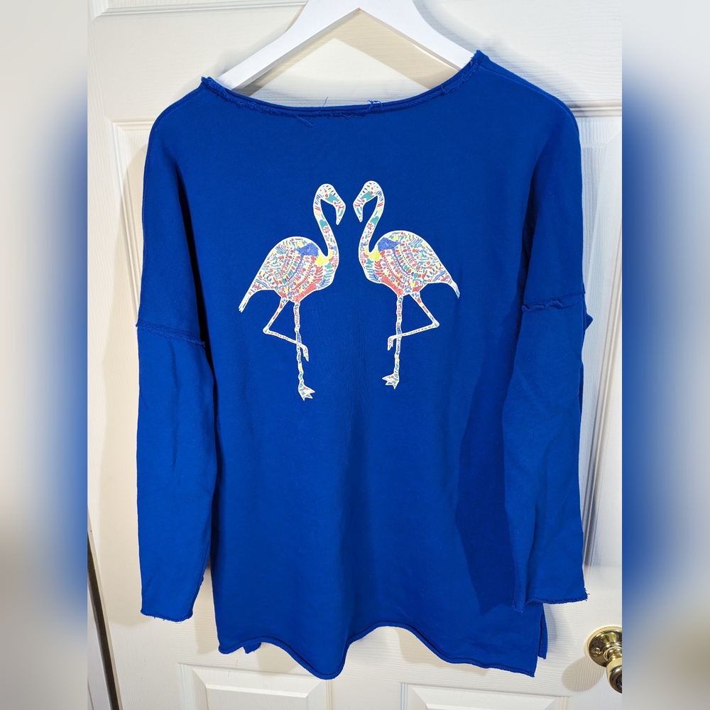 Crown & Ivy blue knit top with flamingos size 1X - Picture 2 of 8